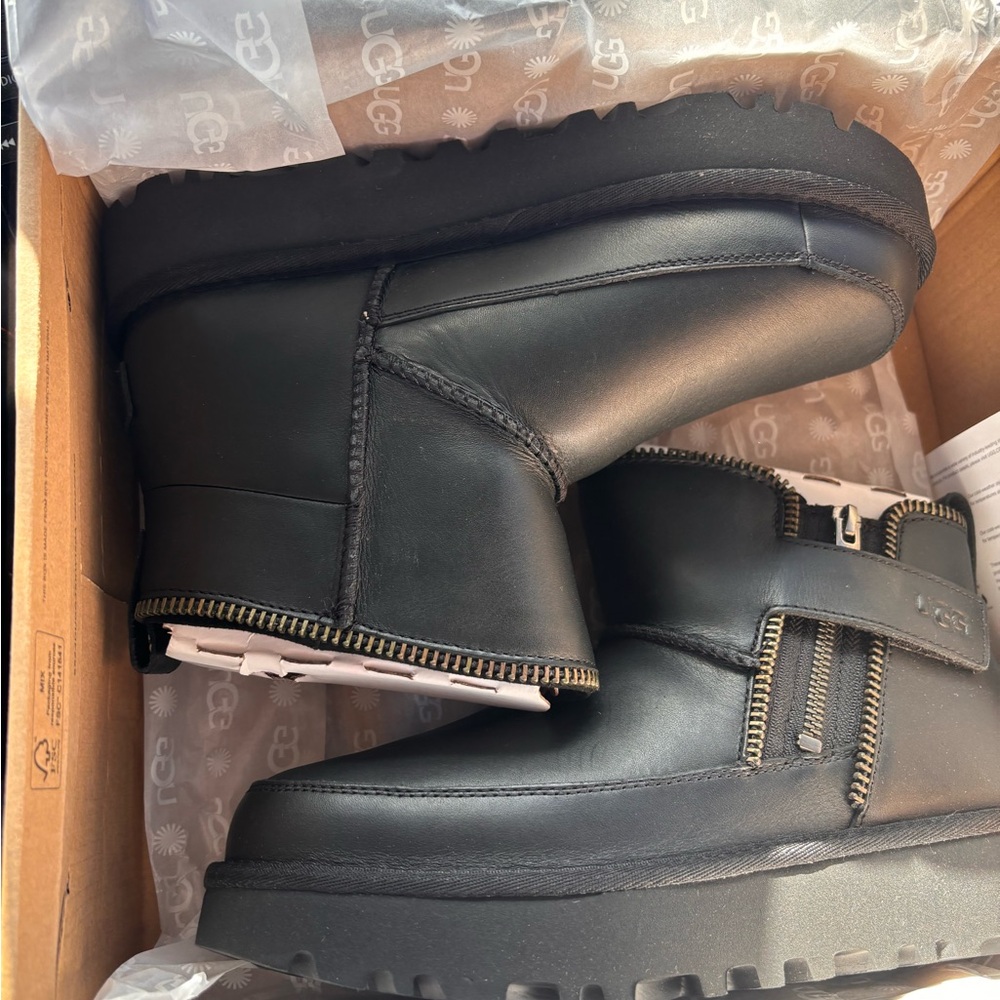 UGG Black Leather Zippered Boots